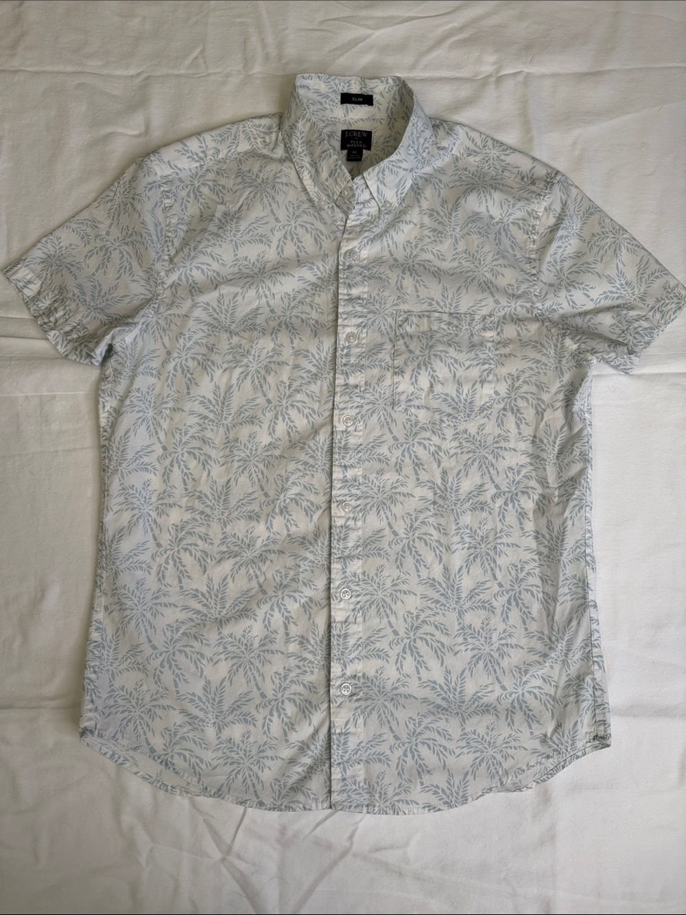 J. Crew Short-Sleeve Palm Print Shirt - Light Blue on White
